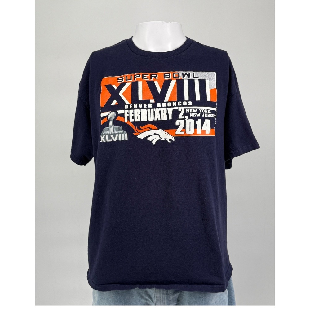 Denver Broncos Super Bowl XLVIII 2014 T-Shirt Mens XL Navy Blue NFL Football - Picture 3 of 6